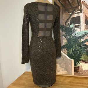 Alice + Olivia Mesh-Back Long Sleeve Sequin Dress